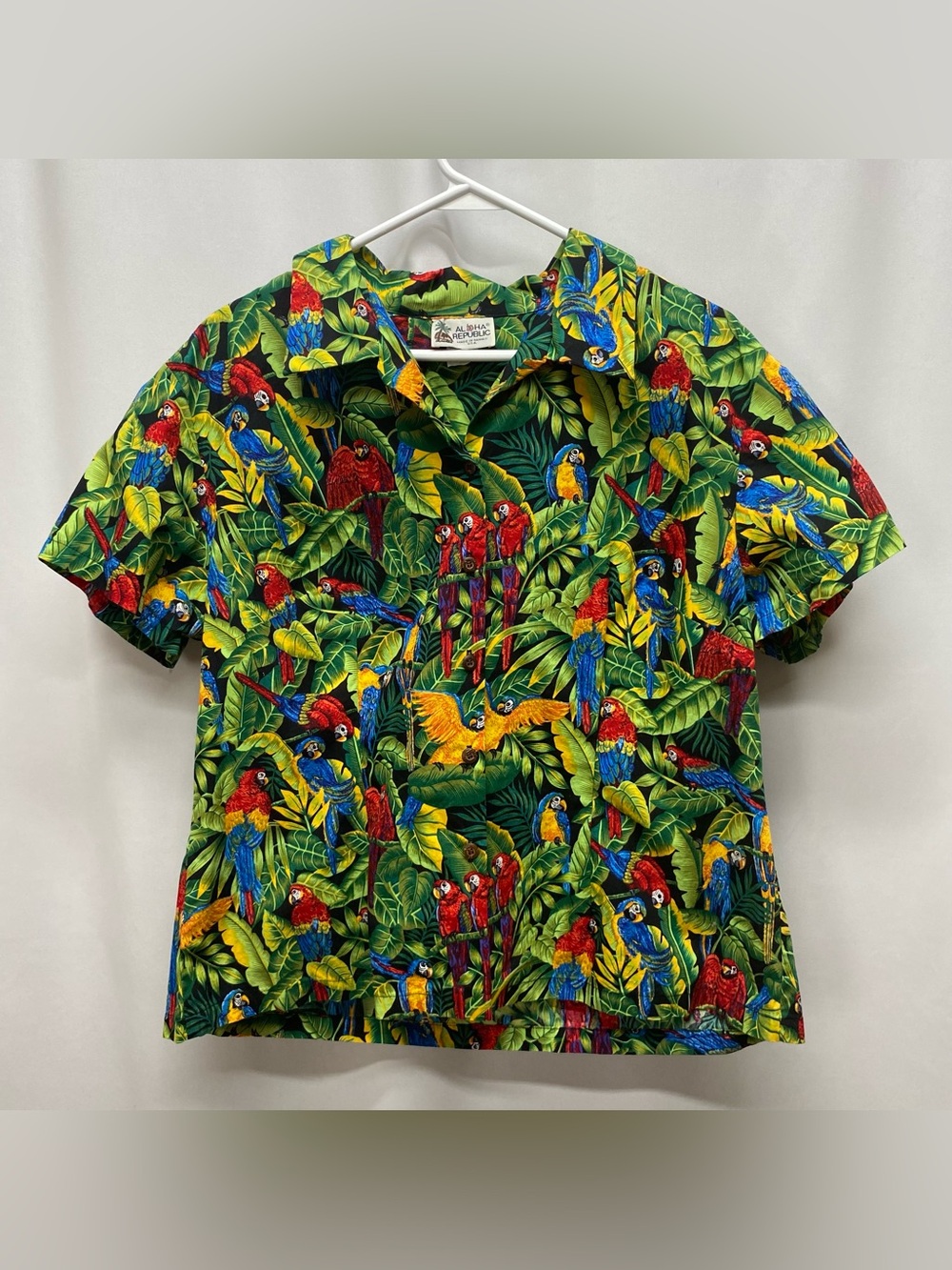 Vintage Aloha Republic womens xl Parrot button up shirt Macaw cabana beach tiki